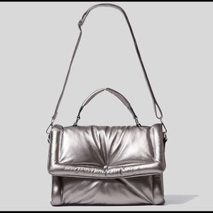 New Silver Gray Down Puff Shoulder Bag Handbag Tote bag Puffy Soft Carry On Bag